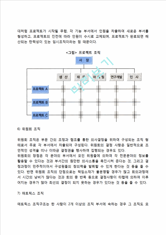 [조직구조의 유형] 직계식 조직구조, 기능식 조직구조, 직계참모식 조직구조, 사업부제조직, 프로젝트조직, 위원회조직, 매트릭스조직, 네트워크조직구조, 팀조직구조.hwp